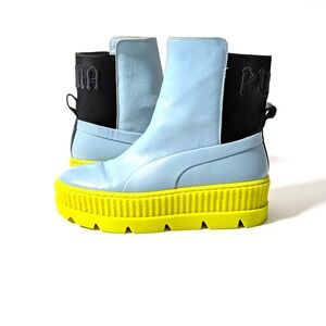 PUMA Fenty by Rihanna Chelsea Combat Womens Boots Ankle Blue Neon Yellow Sz 7.5